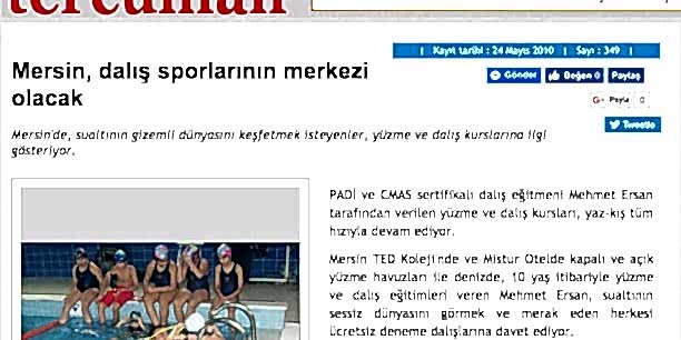 Tercüman - Mersin Dalış  Sporu Merkezi Olacak